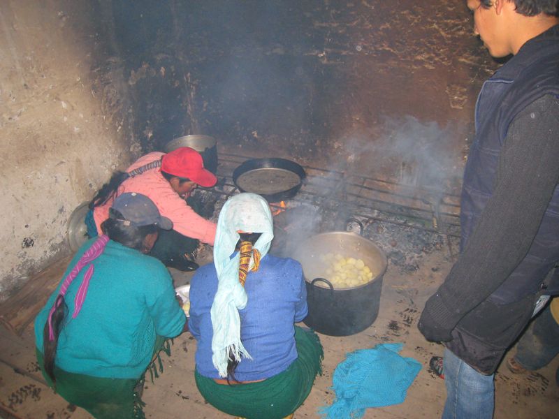 They still cook over open fires at Betania church in Chambitola