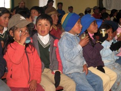 Kids at Betania church enjoy the puppet show