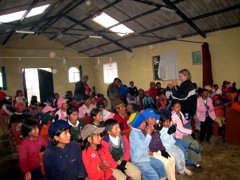 Kids at Betania church enjoy the puppet show